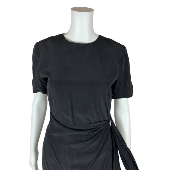Vintage 1990s Black Silk Dress Wrap Style Timeless Ann Taylor | W 27" - Picture 6 of 11